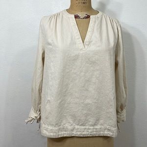 Old Navy beige colored cotton twill boho style tunic w split neck, puff sleeves